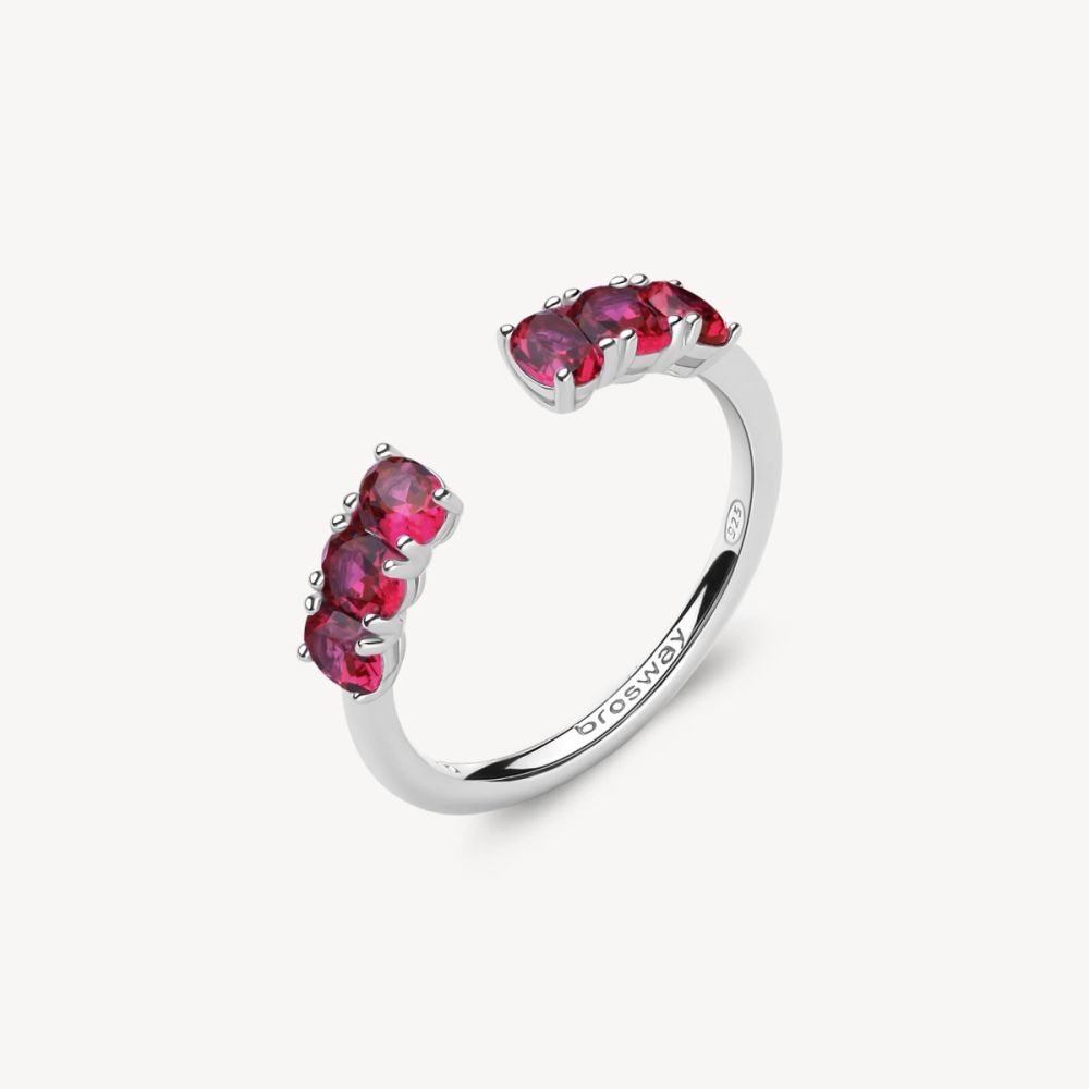 Brosway Anello Regolabile Argento Oval Cubic Ruby Fancy