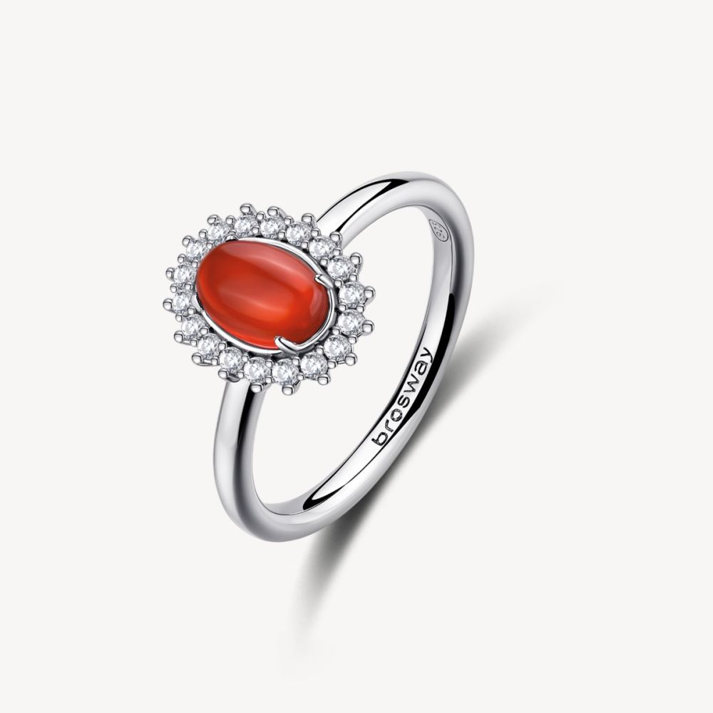 Brosway Anello Argento Agata Rossa e Zirconi Fancy
