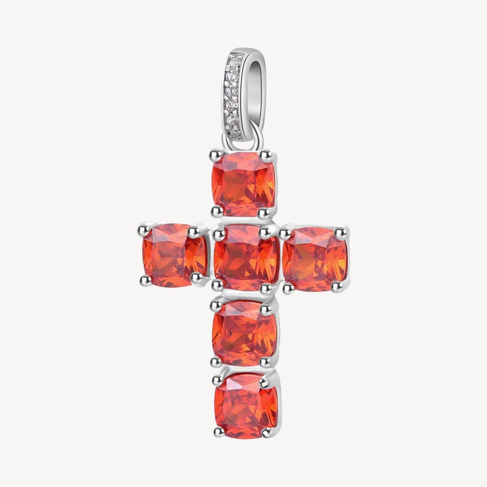 Brosway Pendente Argento Croce Cristalli Arancio Fancy