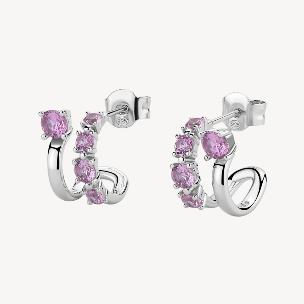 Brosway Orecchini Cerchio Argento Zirconi Rosa Fancy