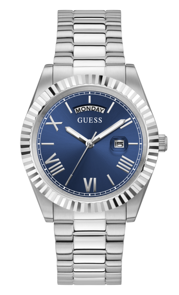 Guess Orologio Acciaio Solo Tempo Quadrante Blu