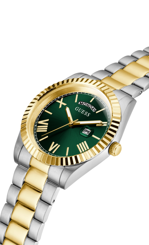 Guess Orologio Acciaio Bicolore Solo Tempo Quadrante Verde