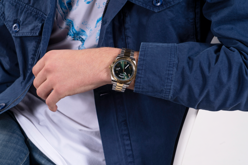 Guess Orologio Acciaio Bicolore Solo Tempo Quadrante Verde
