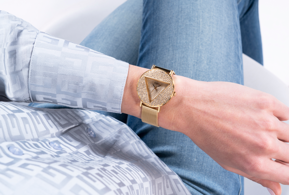 Guess Orologio Acciaio Gold Solo Tempo Quadrante Zirconato