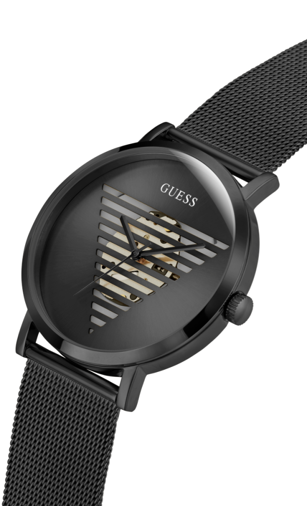 Guess Orologio Acciaio Nero Solo Tempo Quadrante Nero