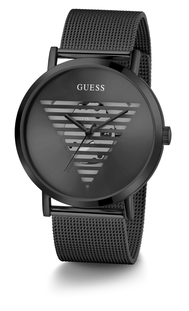 Guess Orologio Acciaio Nero Solo Tempo Quadrante Nero