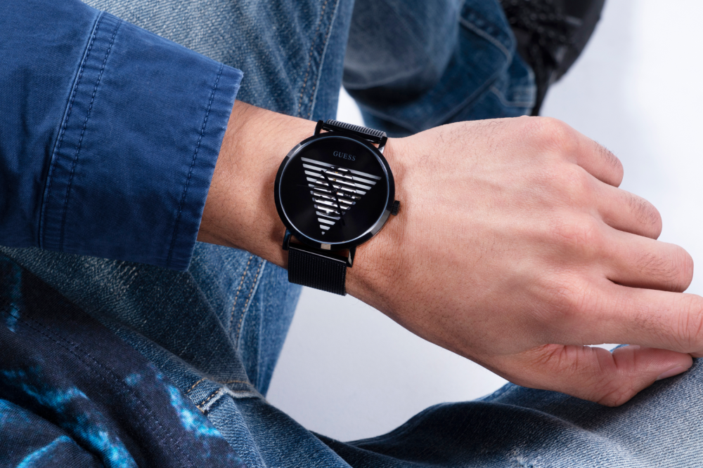 Guess Orologio Acciaio Nero Solo Tempo Quadrante Nero