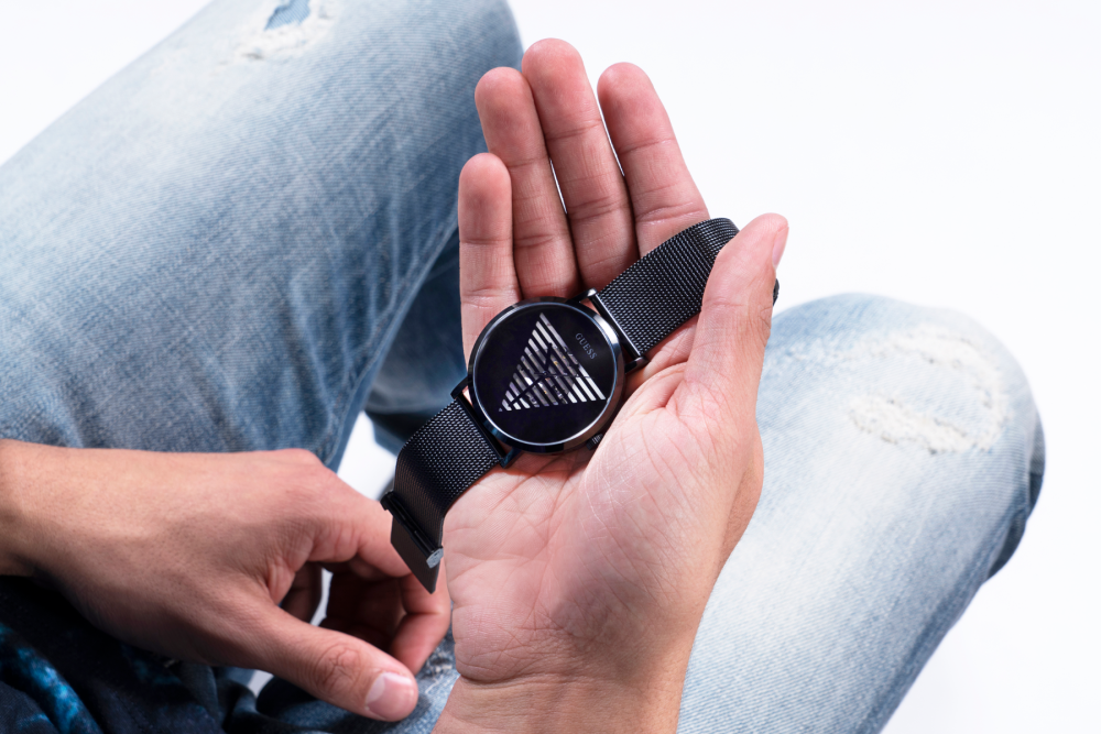 Guess Orologio Acciaio Nero Solo Tempo Quadrante Nero
