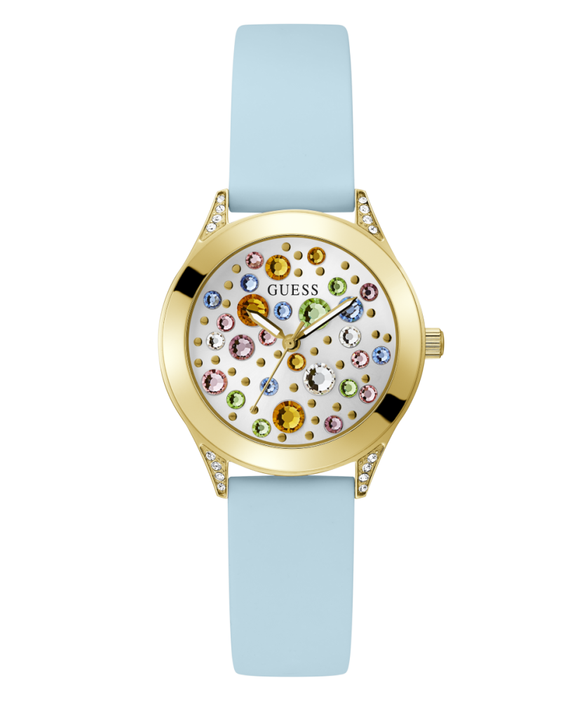 Guess Orologio Solo Tempo Acciaio Gold Silicone Celeste