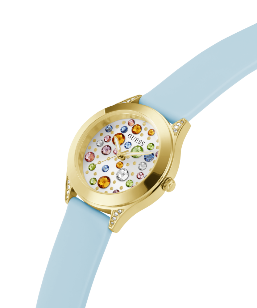 Guess Orologio Solo Tempo Acciaio Gold Silicone Celeste