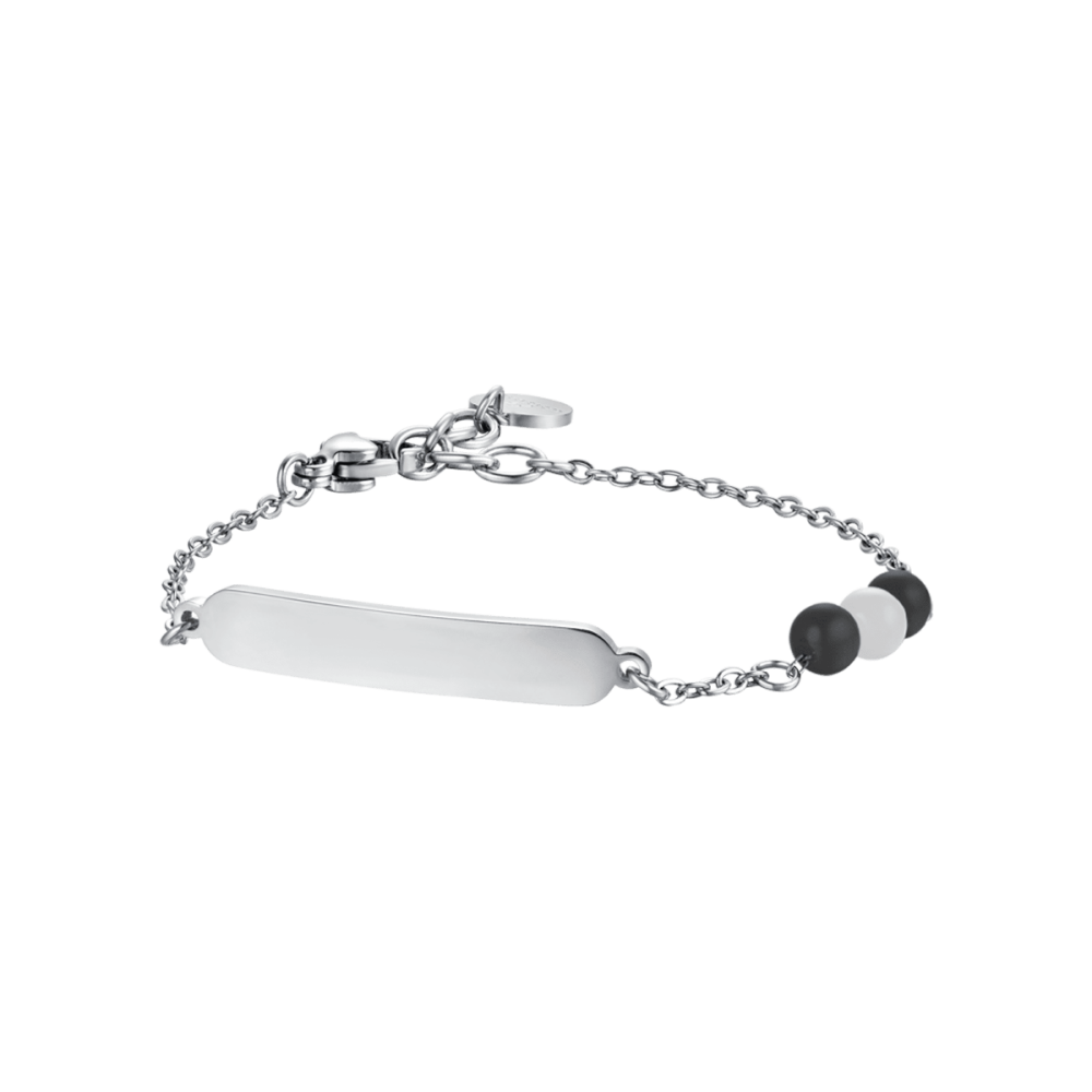 Luca Barra Bracciale Kids Piastra e Pietre Bianche e Nere 