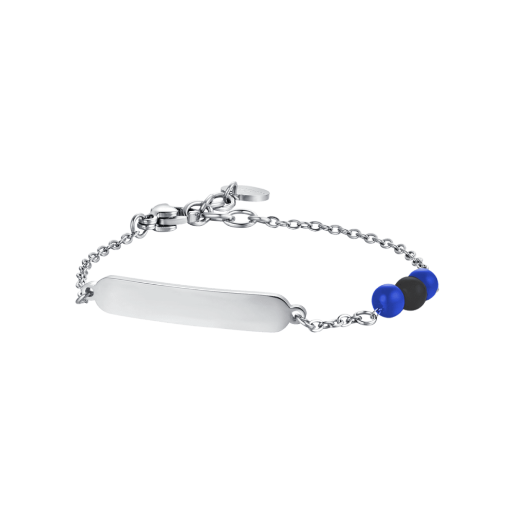Luca Barra Bracciale Kids Piastra e Pietre Blu e Nere