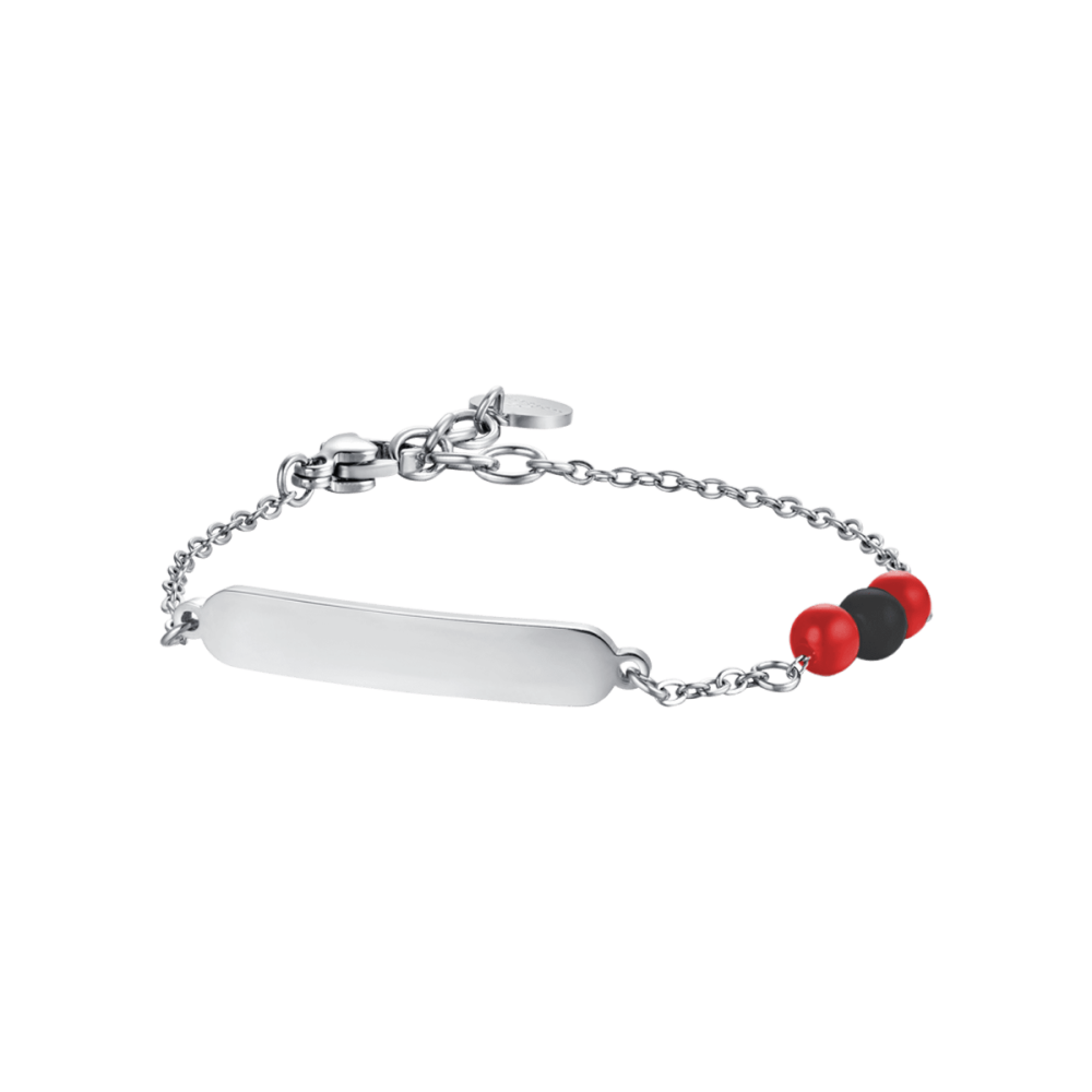 Luca Barra Bracciale Kids Piastra e Pietre Rosse e Nere