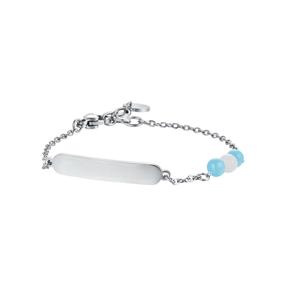 Luca Barra Bracciale Kids Piastra e Pietre Bianche  e Azzurre