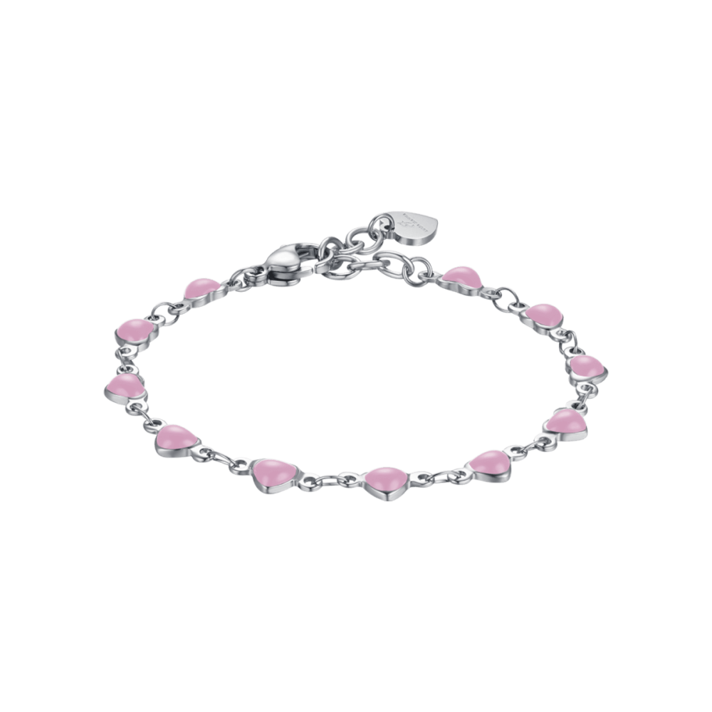 Luca Barra Bracciale Kids Acciaio Cuori e Smalto Rosa