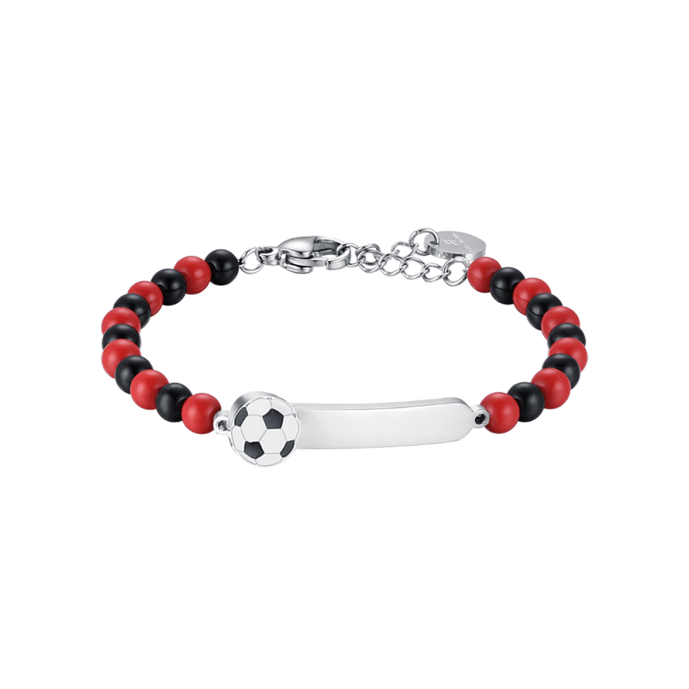 Luca Barra Bracciale Kids Piastra e Pietre Rosse e Nere
