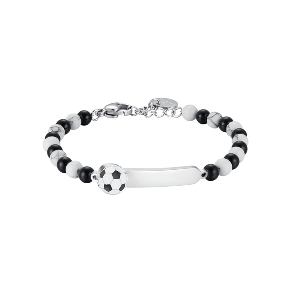 Luca Barra Bracciale Kids Piastra e Pietre Bianche e Nere