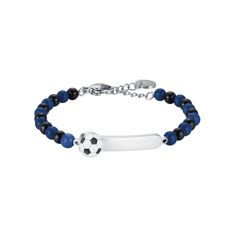 Luca Barra Bracciale Kids Piastra e Pietre Blu e Nere