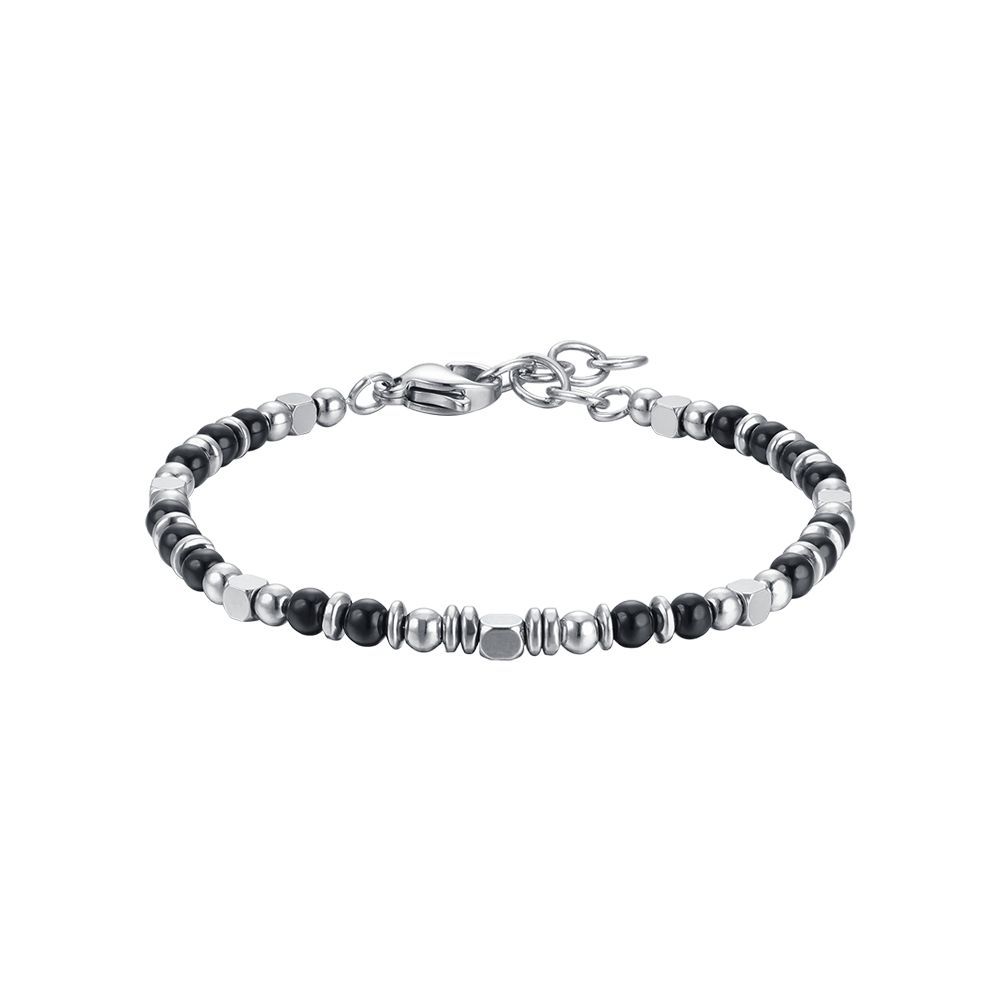 Luca Barra Bracciale Junior Acciaio Pietre Nere e Grigie