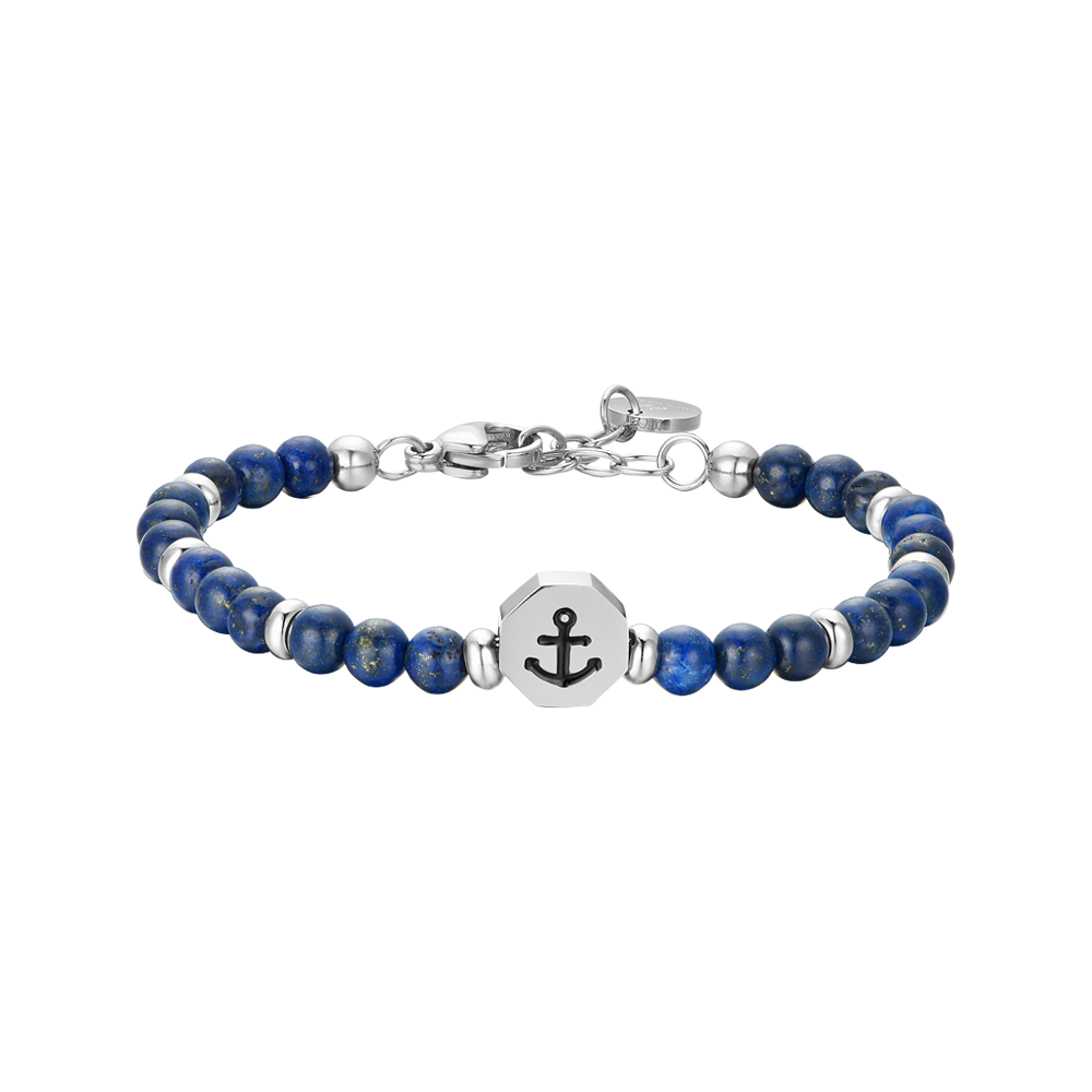 Luca Barra Bracciale Acciaio Ancora e Pietre Blu