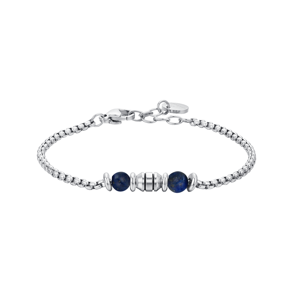 Luca Barra Bracciale Acciaio Elemento e Pietre Blu