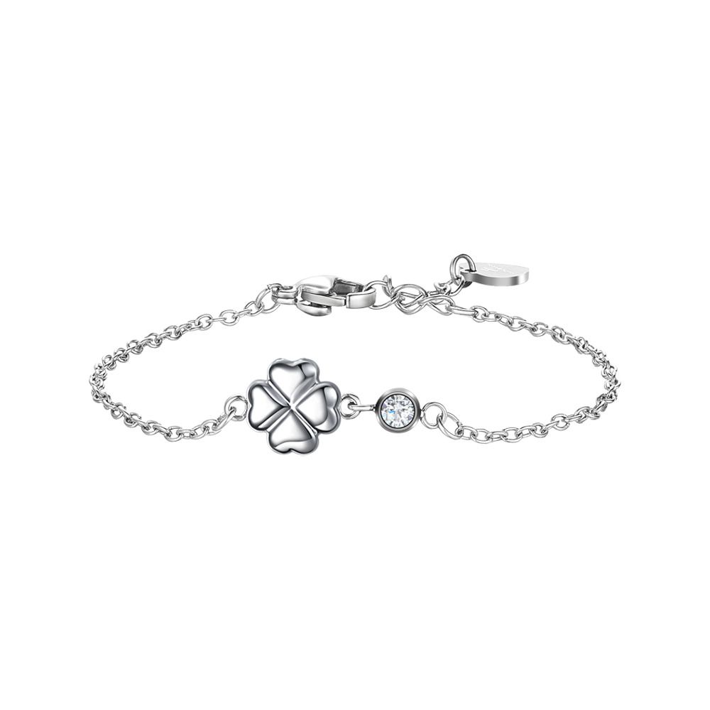 Luca Barra Bracciale Acciaio Quadrifoglio e Cristallo
