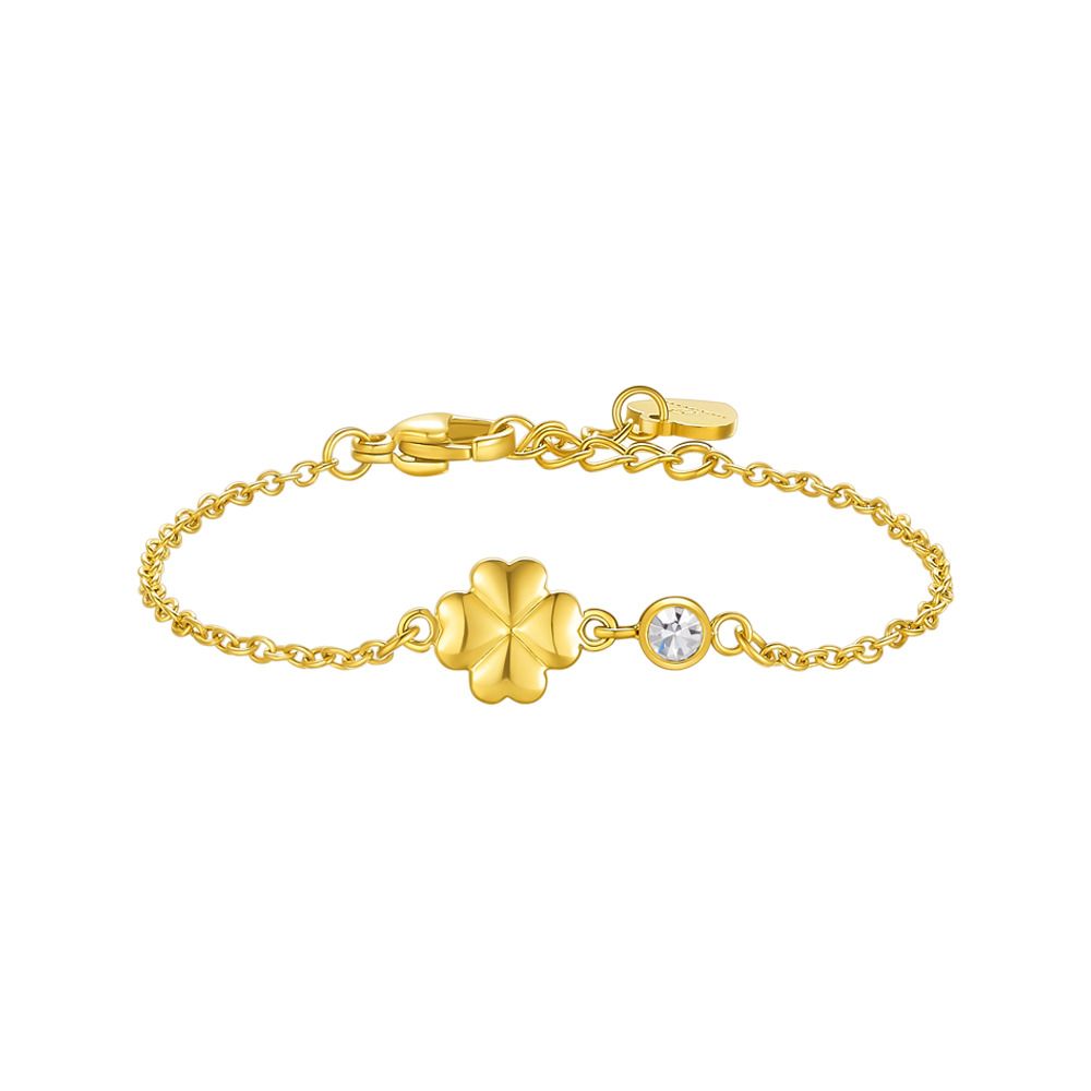Luca Barra Bracciale Acciaio Gold Quadrifoglio e Cristallo