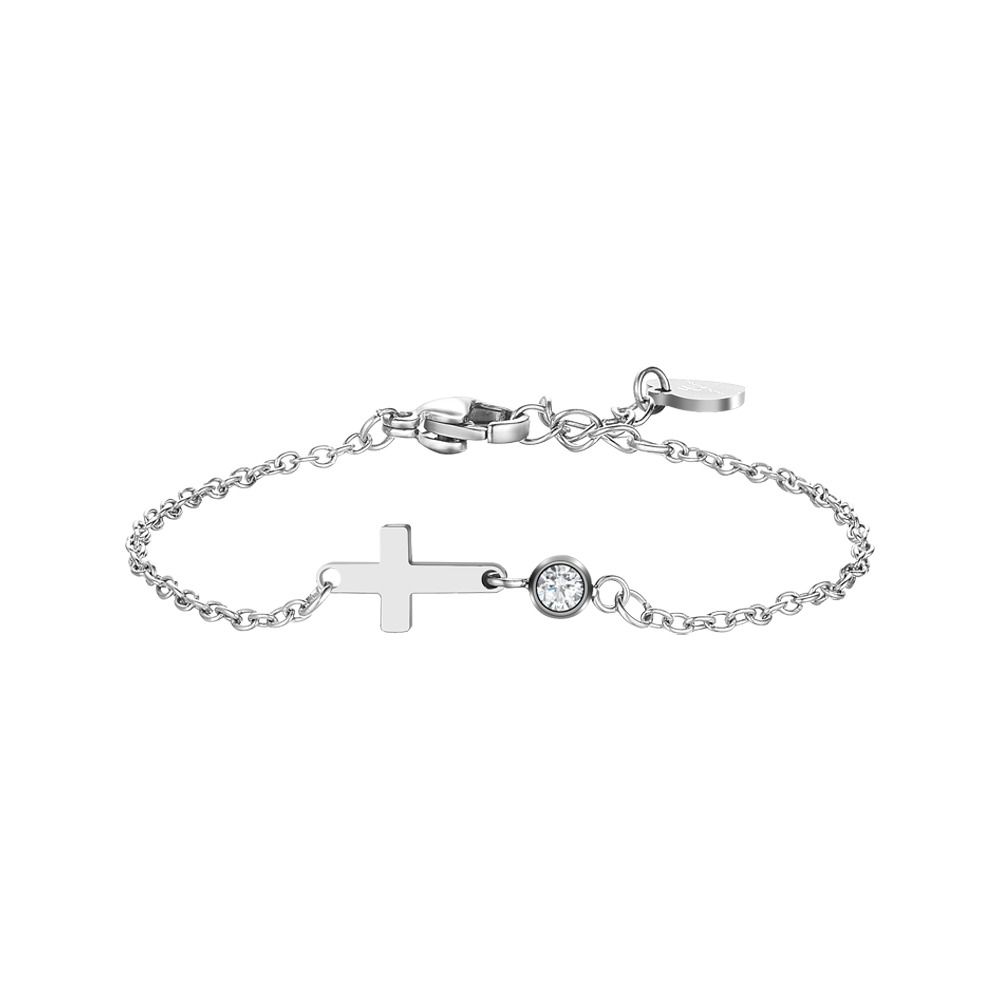 Luca Barra Bracciale Acciaio Croce e Cristallo