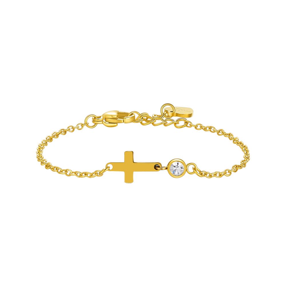 Luca Barra Bracciale Acciaio Gold Croce e Cristallo