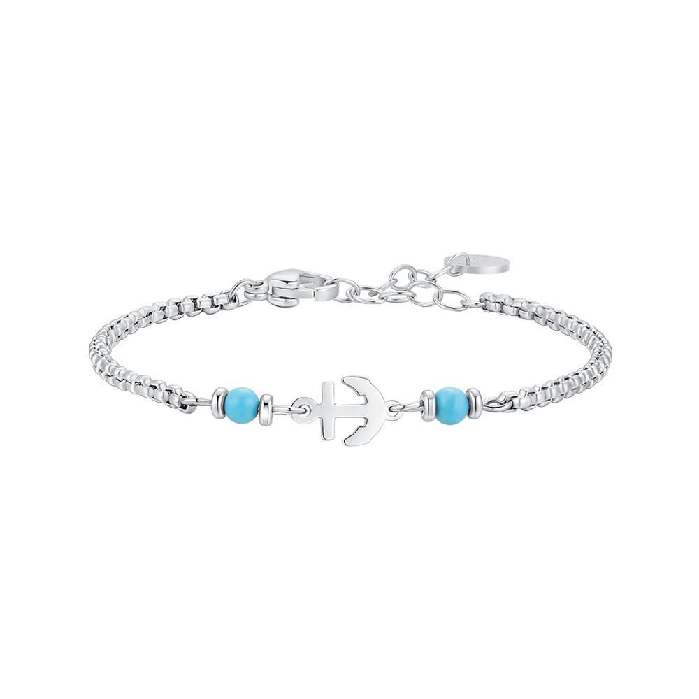 Luca Barra Bracciale Kids Acciaio Ancora e Pietre Turchesi