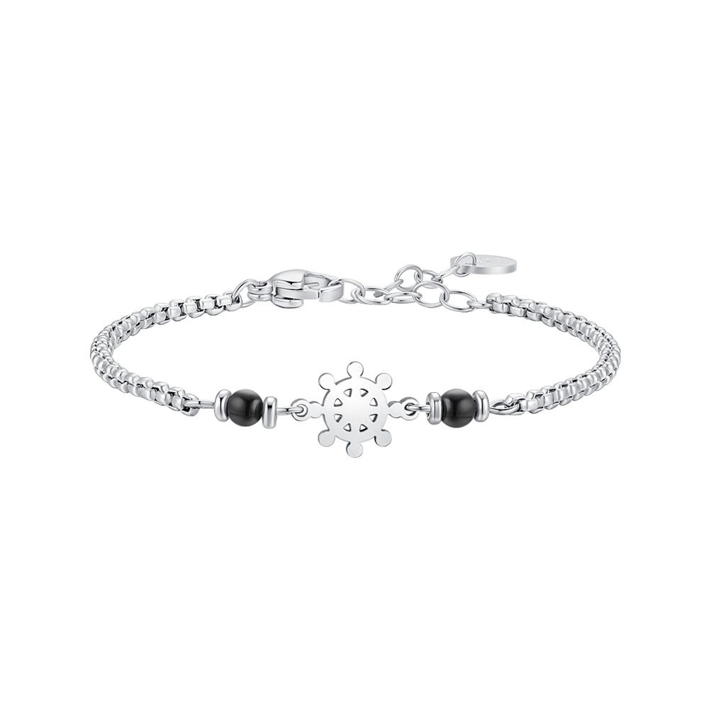 Luca Barra Bracciale Kids Acciaio Timone e Agata Nera