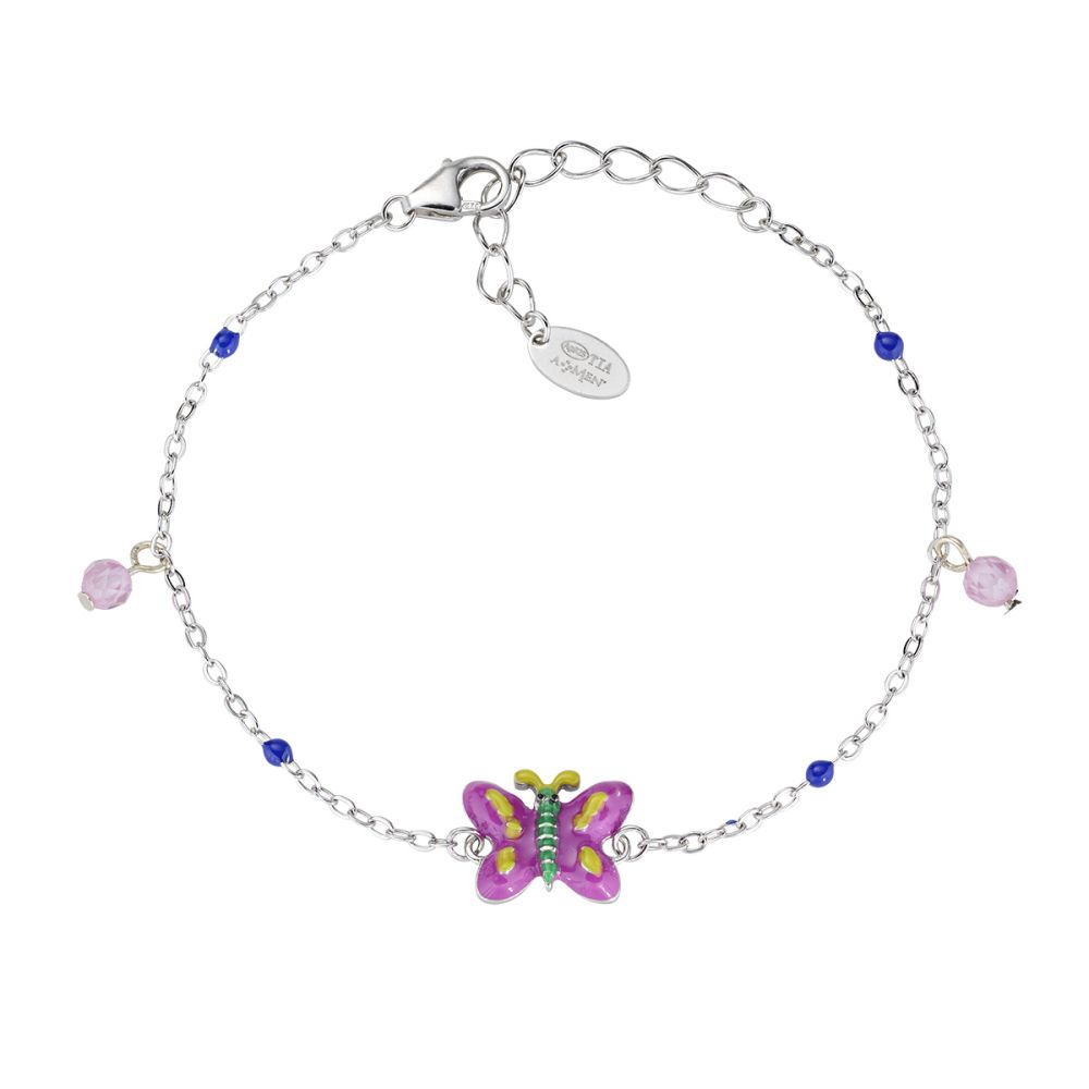 Amen Bracciale Junior Argento Farfalla Smalto e Cristalli