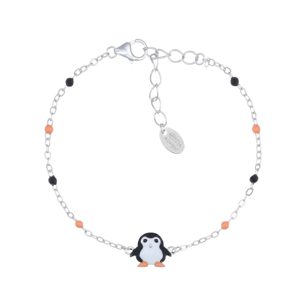 Amen Bracciale Junior Argento Pinguino con Smalti