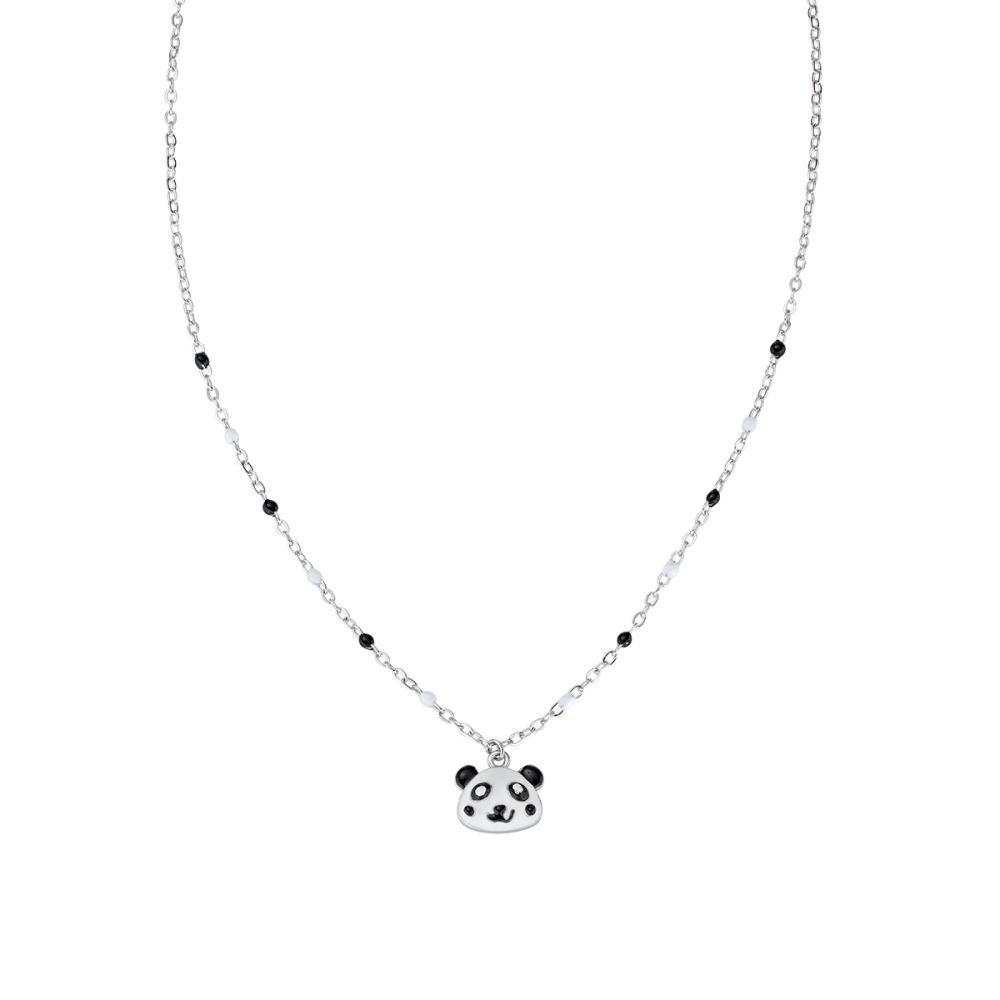 Amen Collana Junior Argento Panda con Smalti
