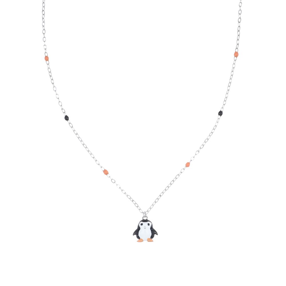 Amen Collana Junior Argento Pinguino con Smalti