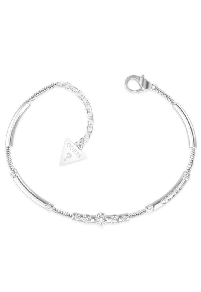 Guess Bracciale Acciaio Scritta Guess e Zirconi Bianchi