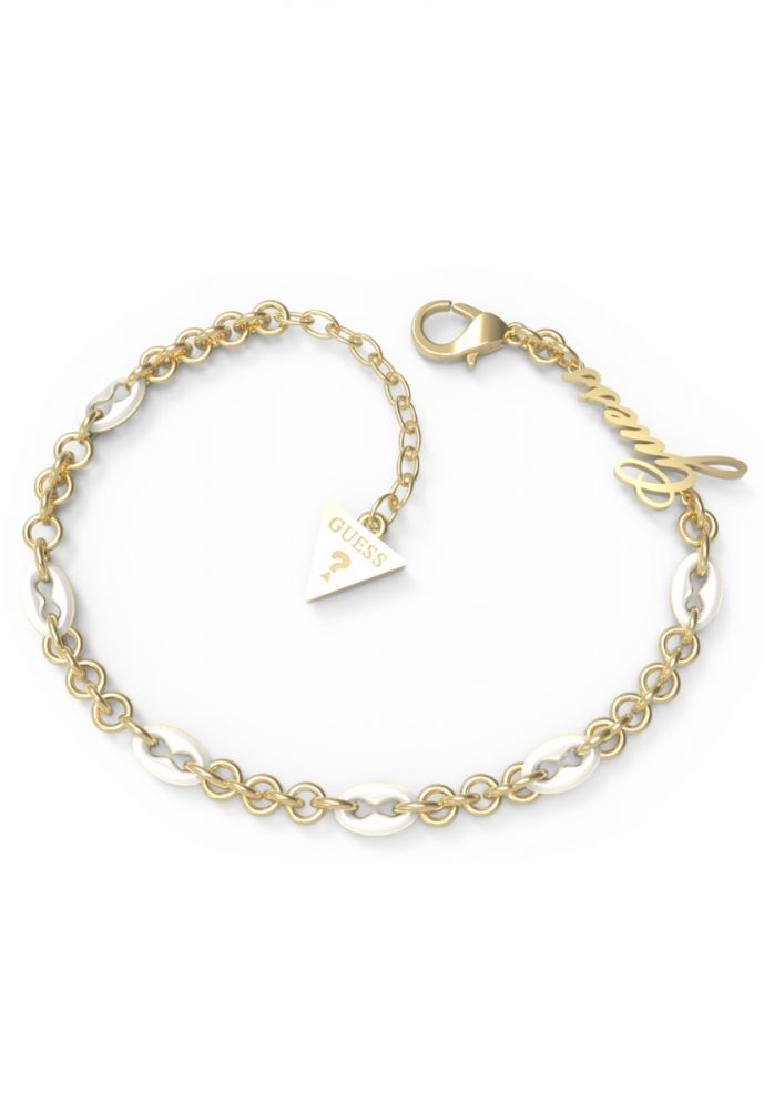 Guess Bracciale Donna Acciaio Gold Catena Bianca