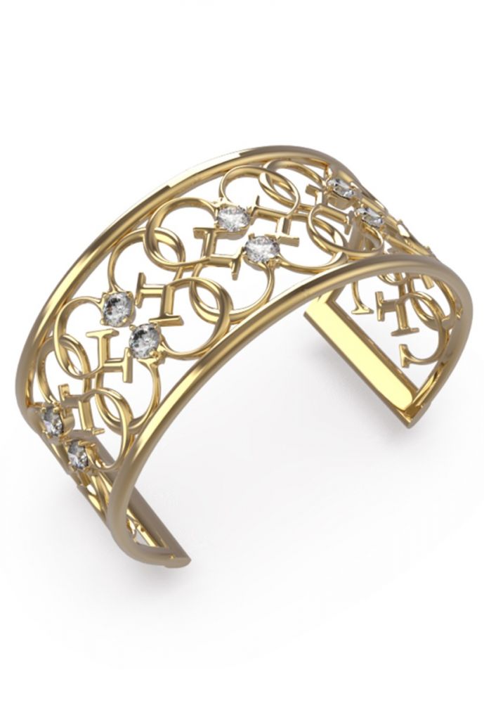 Guess Bracciale Rigido Acciaio Gold Logo 4G e Cristalli
