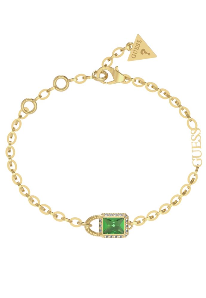 Guess Bracciale Donna Acciaio Dorato Cristallo Verde