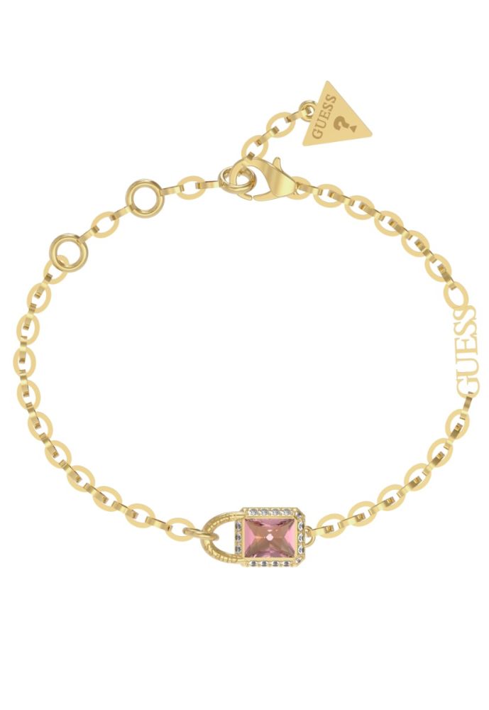 Guess Bracciale Donna Acciaio Dorato Cristallo Rubino