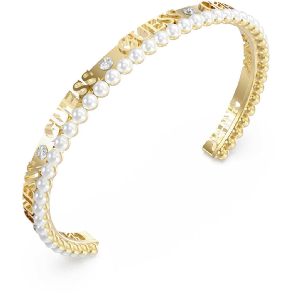 Guess Bracciale Rigido Donna Acciaio Gold Perle Bianche