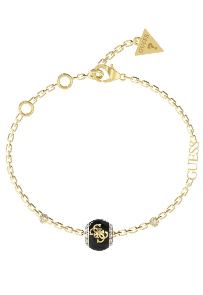 Guess Bracciale Acciaio Dorato Logo 4G Smalto Nero