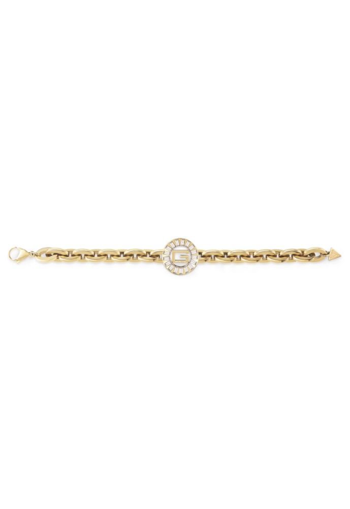 Guess Bracciale Acciaio Gold G e Cristalli Bianchi