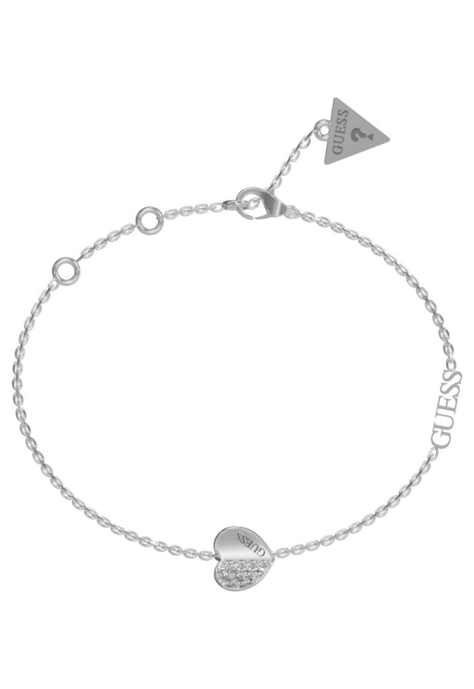 Guess Bracciale Catena Acciaio Cuore e Cristalli