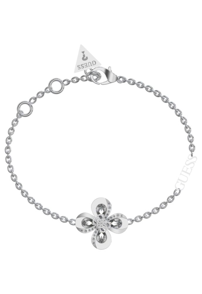 Guess Bracciale Acciaio Fiore Zirconi e Scritta Guess