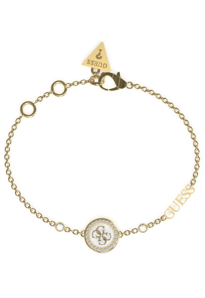 Guess Bracciale Acciaio Gold Logo 4G Bianco
