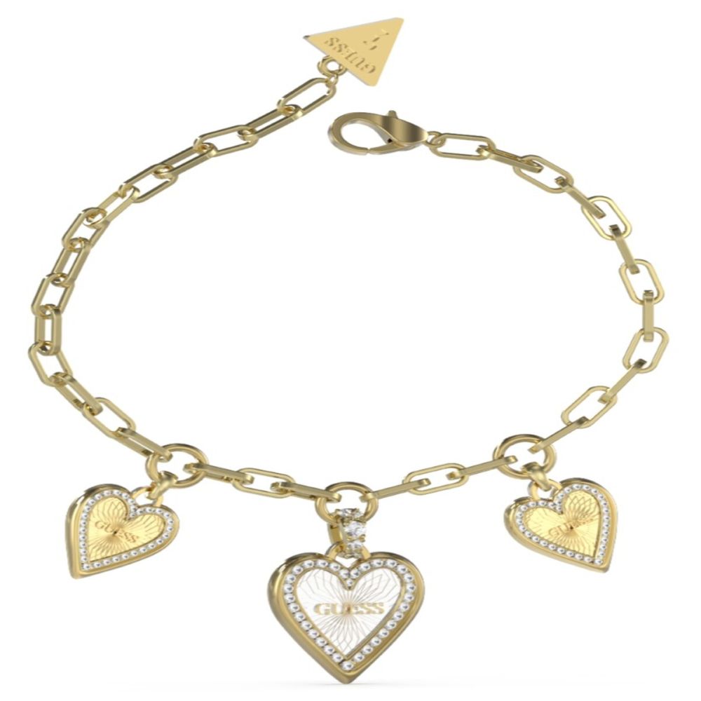 Guess Bracciale Donna Acciaio Gold Cuori e Cristalli