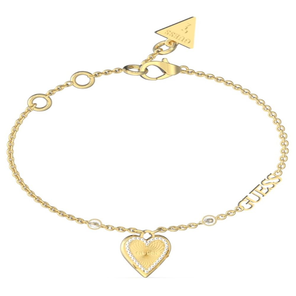 Guess Bracciale Acciaio Gold Cuore e Zirconi Bianchi