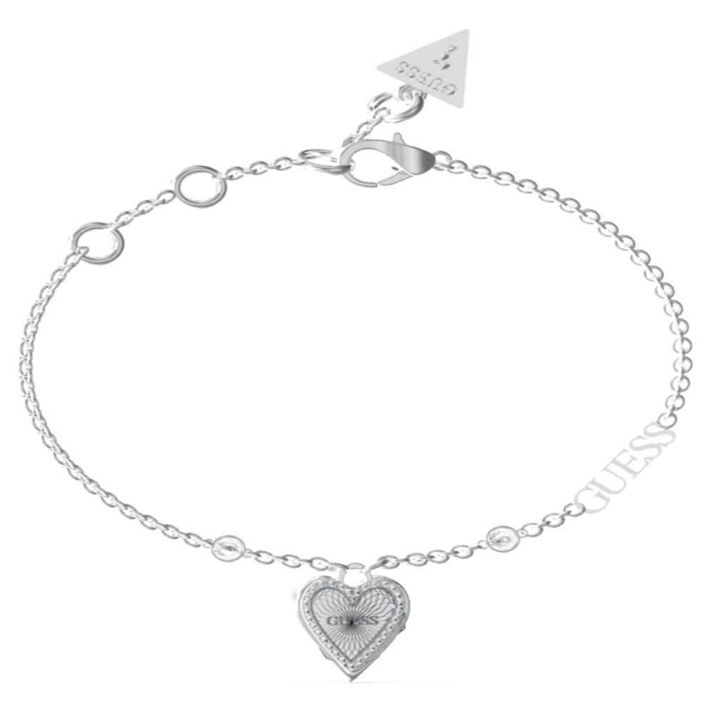 Guess Bracciale Acciaio Cuore e Zirconi Bianchi