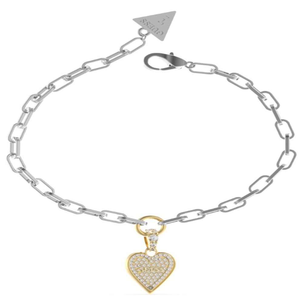 Guess Bracciale Acciaio Cuore Gold e Zirconi Bianchi